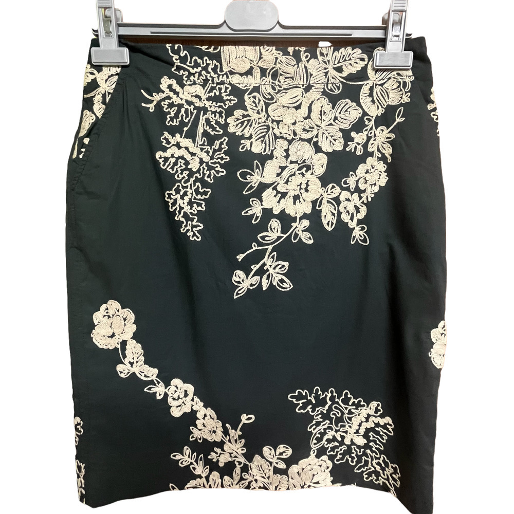 J Crew Mirabel Embroidered Pencil Skirt Sz 6 100% Cotton Hip Pockets Fully Lined